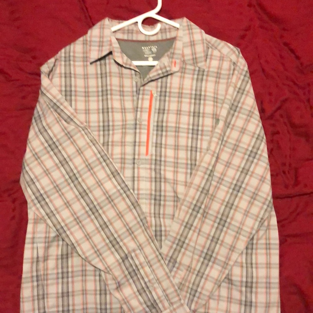 Never worn, grey w/orange trim mountain hardwear dress shirt, $60